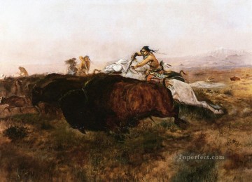Indios americanos Painting - Caza de búfalos 10 1895 Charles Marion Russell Indios americanos